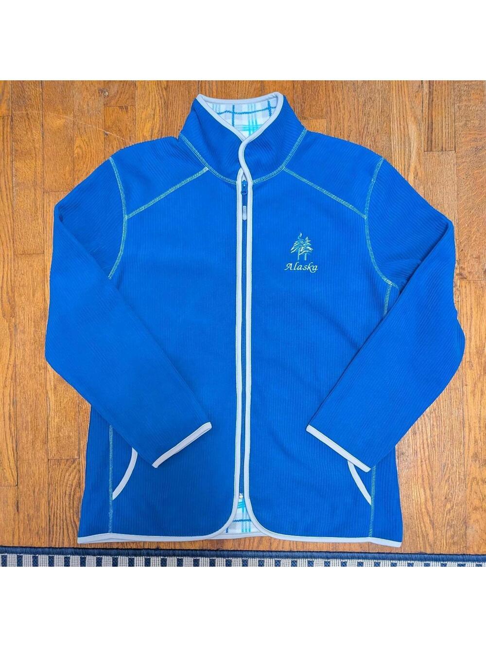 Y2K Alaska Blue and White Fleece Jacket with Embroidered Logo - XL
